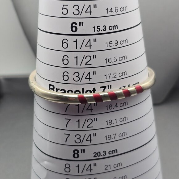 Taxco Sterling Silver Red Coral Inlay Bracelet Hinged Bangle 7" Modernist VTG - Picture 11 of 12